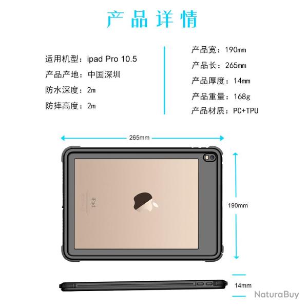 Redpeper Coque Etanche Anti Chocs pour  iPad -Noir-iPad Pro 10.5 / Air 3