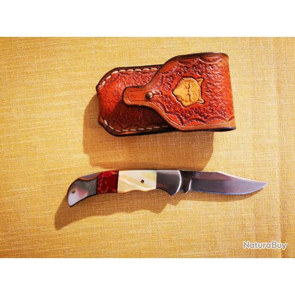 Couteau pliant Hilmar mod�le unique nacre jaune jaspe-or nacre noire