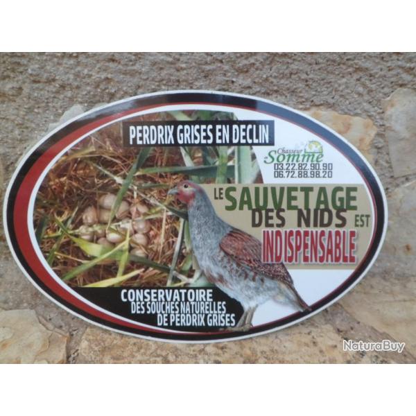 Magnifique autocollant Chasseurs de la Somme "Perdrix Grises en Dclin" Agissons !!
