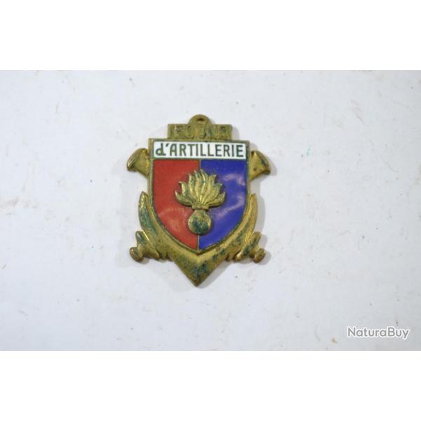 Insigne Ecole d'Artillerie, DRAGO mail, dos guilloch plat, sans attache
