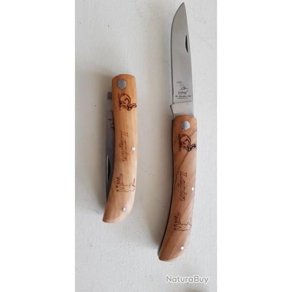 couteau pliant artisanal manche Olivier - Motif LAPIN