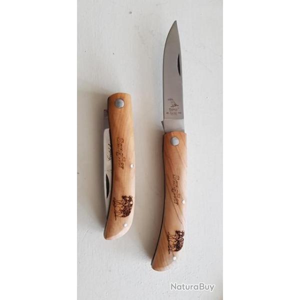 couteau pliant artisanal manche Olivier - Motif SANGLIER