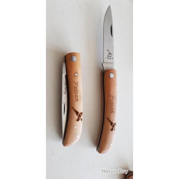 couteau pliant artisanal manche Olivier - Motif FAISAN