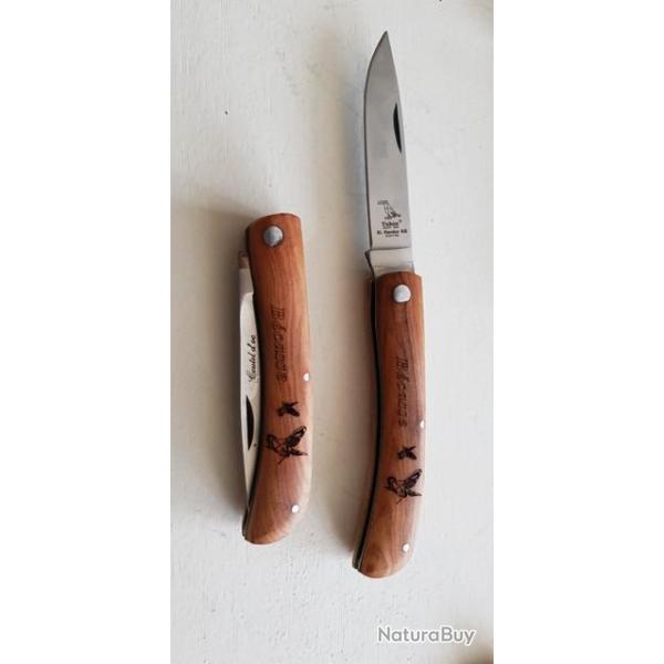 couteau pliant artisanal manche Olivier - Motif BECASSE