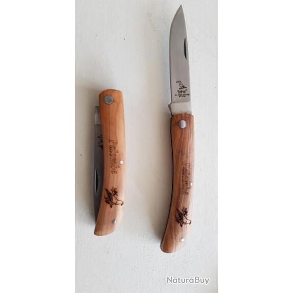 couteau pliant artisanal manche Olivier - Motif PALOMBE