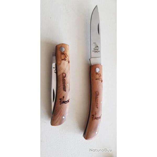 couteau pliant artisanal manche Olivier - Motif CERF