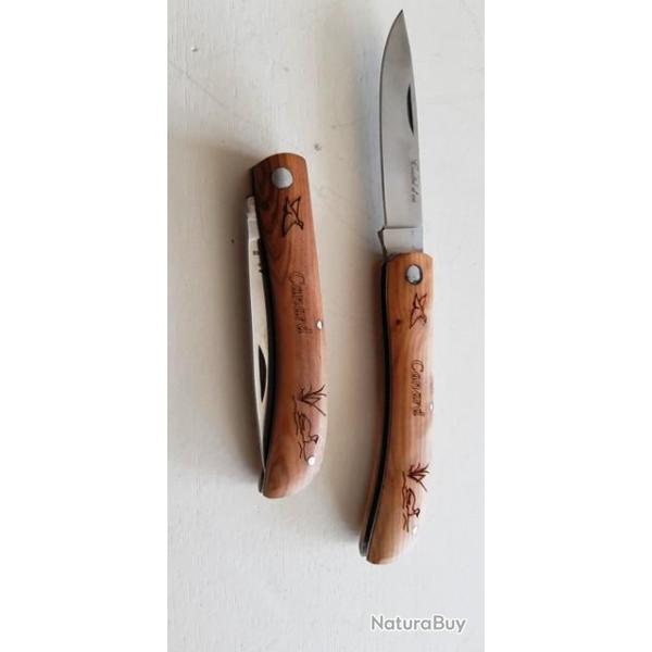 couteau pliant artisanal manche Olivier - Motif CANARD