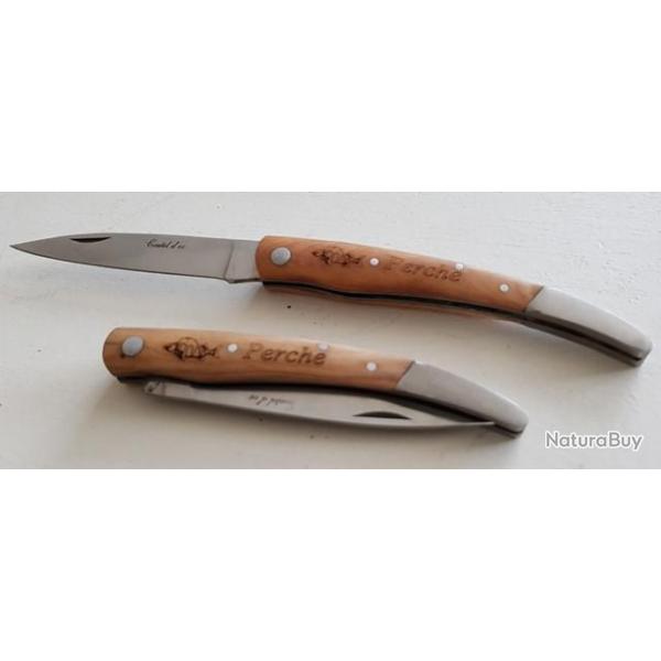 couteau pliant artisanal P�cheur manche Olivier - Motif PERCHE