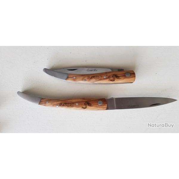 couteau pliant artisanal P�cheur manche Olivier - Motif SILURE