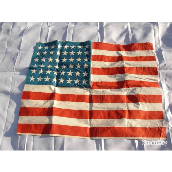 WW2 US DRAPEAU AM�RICAIN 48 ETOILES EN TOILE PLASTIFI�E 93 CM SUR 74 CM Rare