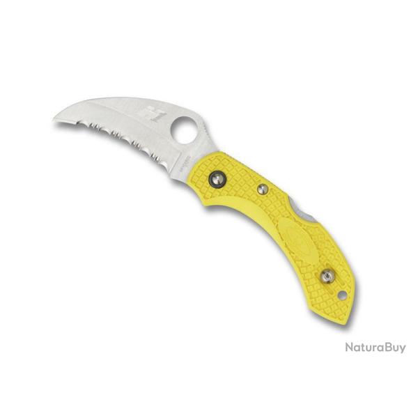 COUTEAU SPYDERCO DRAGONFLY 2 SALT HAWKBILL JAUNE A DENTS