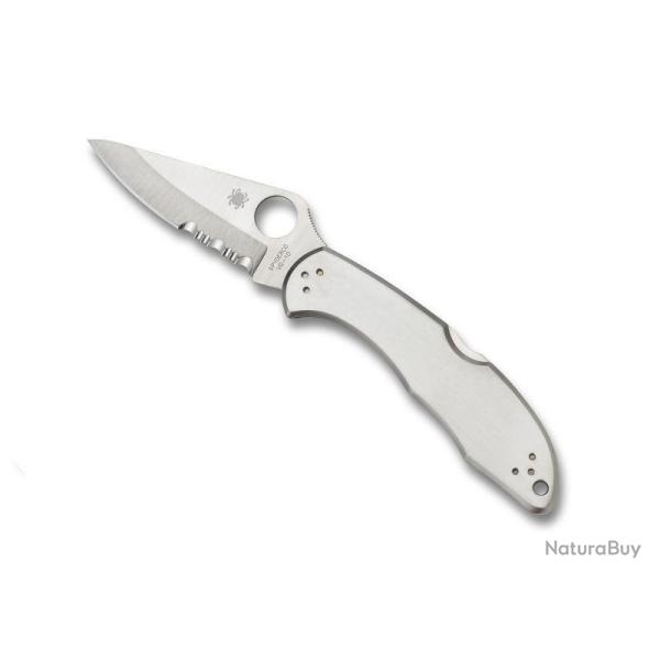COUTEAU SPYDERCO DELICA 4 TOUT INOX SEMI-DENTEE