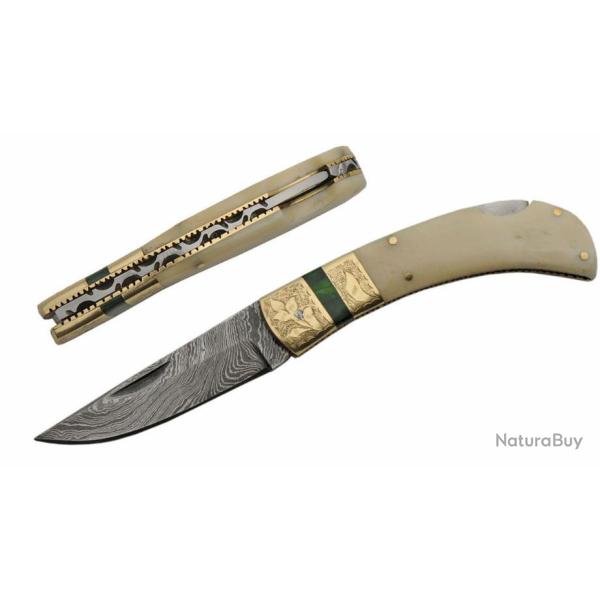 Couteau Damas 128 Couches Manche Os Lockback Dm1199