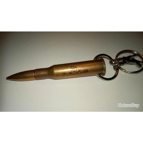 Munition inerte de manipulation Mosin Nagant cal. 7.62x54r mont�e sur porte-cl�s.