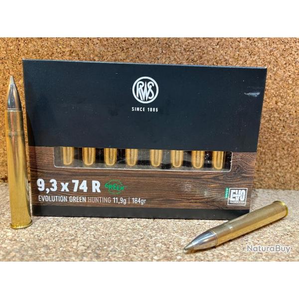 1 BOITE DE MUNITIONS RWS 9.3x74R EVO GREEN 11,9GR