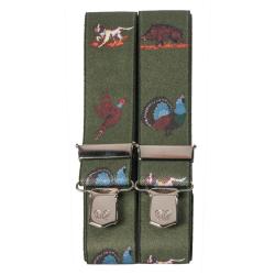 Bretelles de pantalon verte motifs chasses