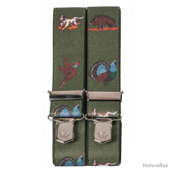 Bretelles de pantalon verte motifs chasses