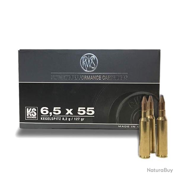 Munitions RWS calibre 6.5x55 Pointe conique KS 127gr - 8.2g x20