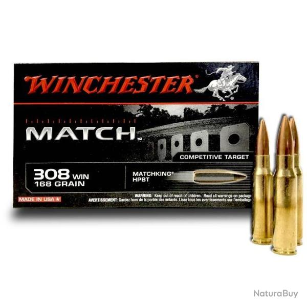 Munitions WINCHESTER calibre 308 Win Matchking HPBT 168gr - 10.9g x20