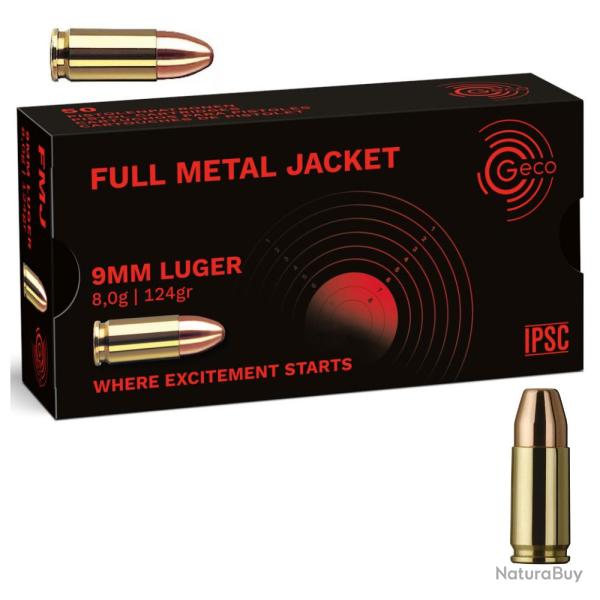 MUNITIONS GECO CALIBRE 9MM LUGER FMJ 124gr - 8g x50