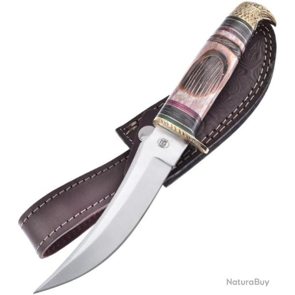 Poignard Bowie De Chasse Couteau � l'Aigle  Lame Acier 13CM  Manche Os Etui Cuir
