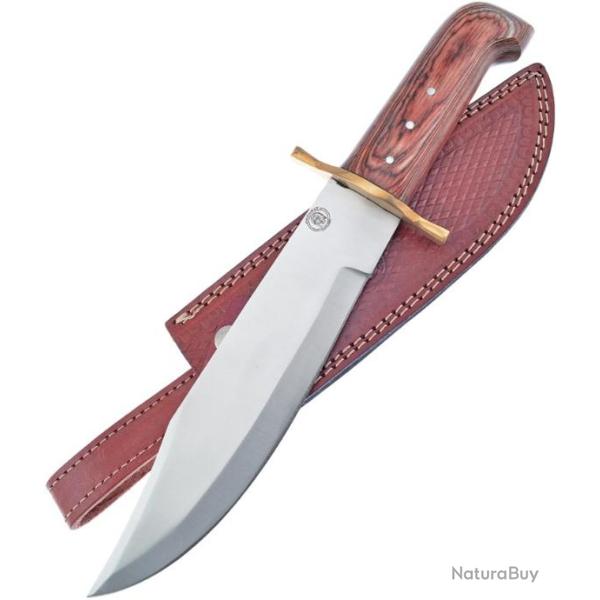 Poignard Bowie Lame Acier 23 CM  Manche en Bois  Etui Cuir FCW320BRPW07