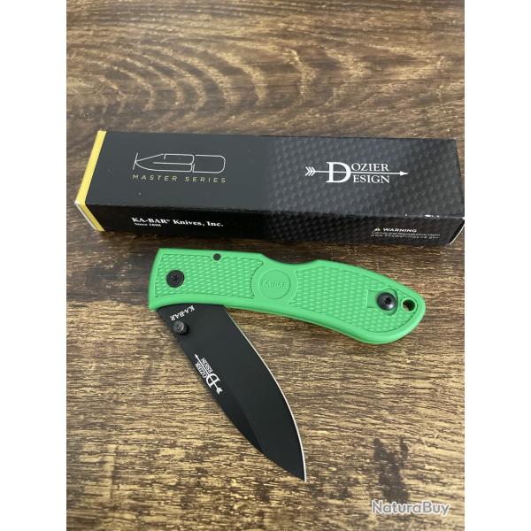 Couteau Ka-bar Dozier Folding Hunter Lame Acier AUS-8 Manche Zytel Green Lockback Clip 4062KG