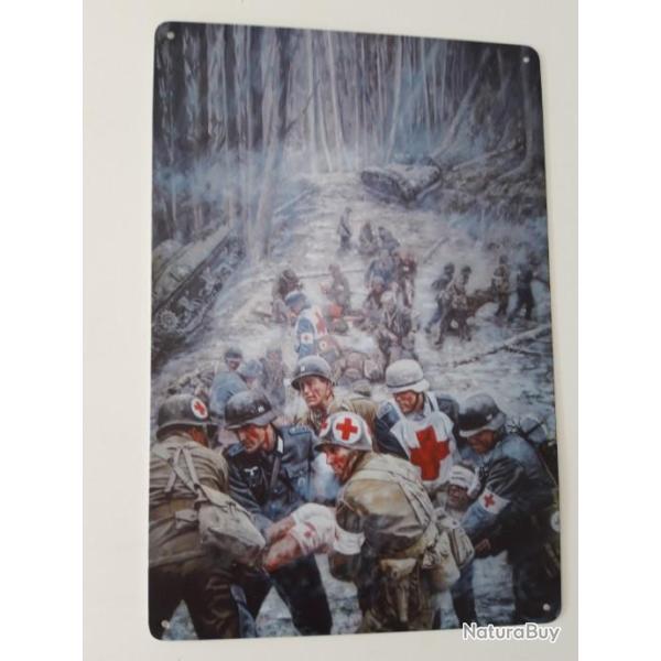 PLAQUE METAL PROPAGANDE U.S. WWII "MEDIC WH ET U.S. BASTOGNE"