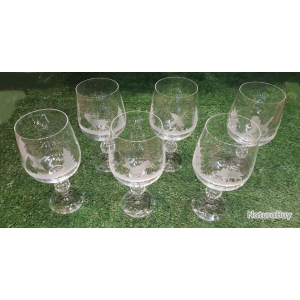 6 VERRES  VIN GRAVS CHASSE