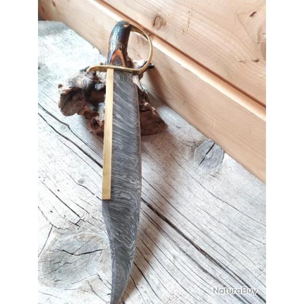 Beau Poignard Bowie Gold Star Manche en Os Lame en acier pointes Etui en Cuir RR194207