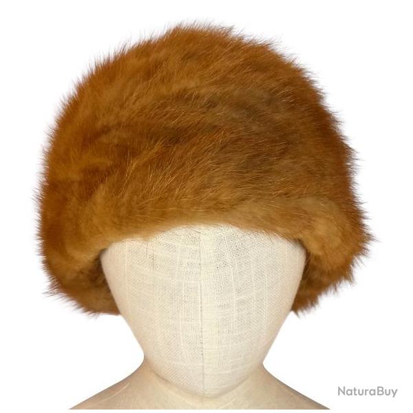 Chapeau d'hiver en vritable fourrure de Vison - Beige