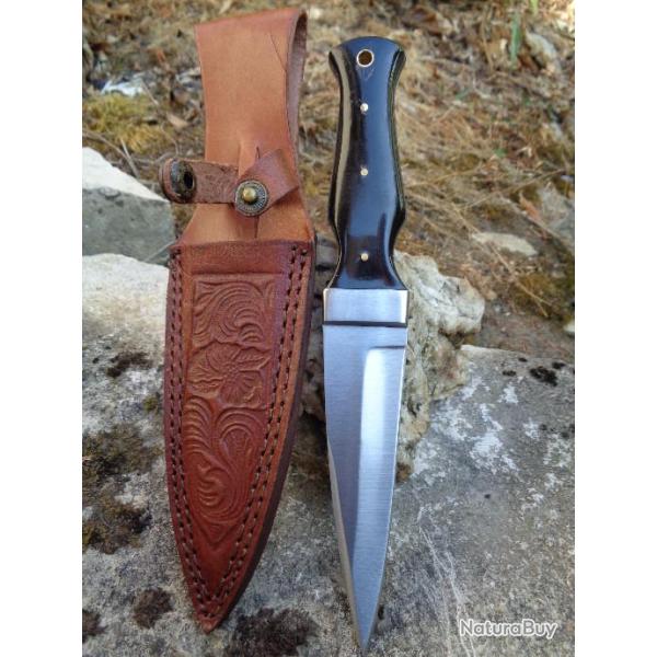 Couteau Dague Scottish Dirk Sheffield Sgian Dubh Acier Carbone Manche Corne Etui Cuir PA8021HN