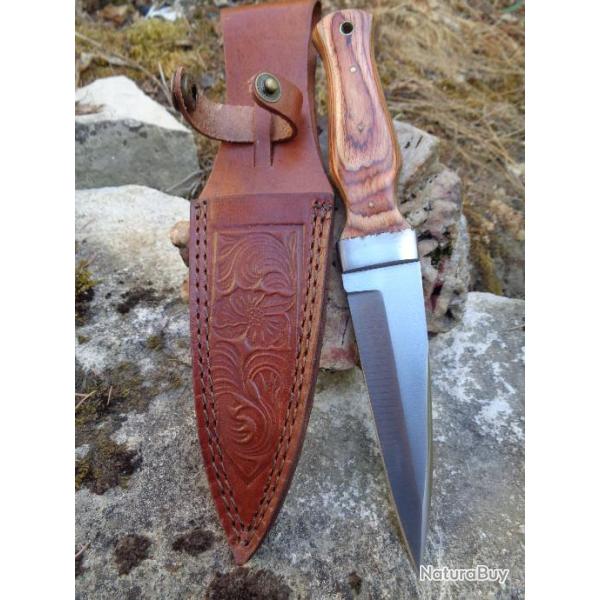 Couteau Dague Scottish Dirk Sheffield Sgian Dubh Acier Carbone Manche Bois Etui Cuir PA8021WD