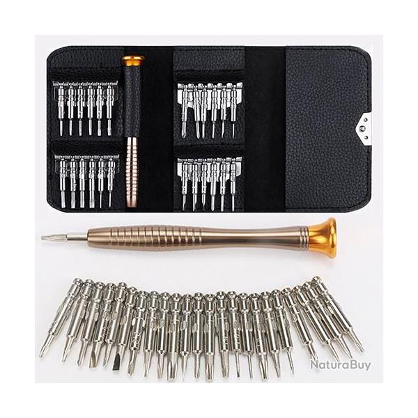 Kit Tournevis de Prcision 25 en 1 Multifonctionnel Pour tel/tablette/pc... avec Etui NEUF