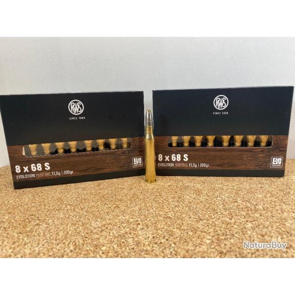 2 BOITES, 40 MUNITIONS RWS EN CALIBRE 8X68 S EVO 13.0 GR
