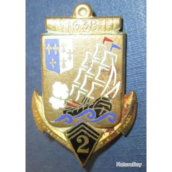 2� Rgt d'Infanterie Coloniale, �mail, guilloch� dor�, flammes rouges