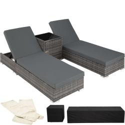 Bain de soleil chaise longue duo 5 positions avec 2 sets de housses + housse de protection gris 220