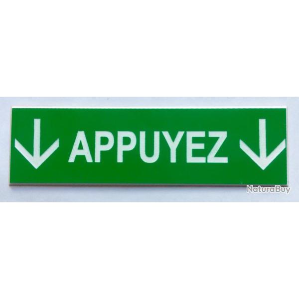 Plaque adh�sive verte APPUYEZ + FLECHE  format 29x100 mm