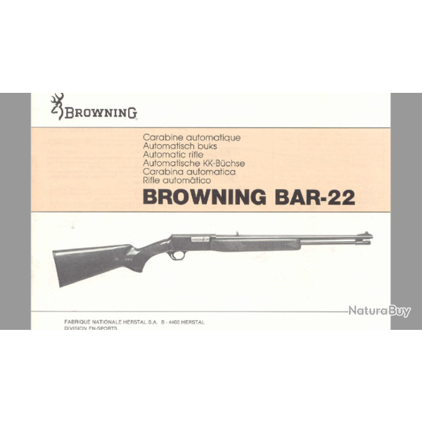 NOTICE MODE D'EMPLOIE CARABINE BAR-22 LR  BROWNING