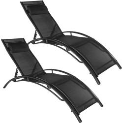 Lot de 2 transats bain de soleil avec coussin de t&ecirc;te noir 2208198