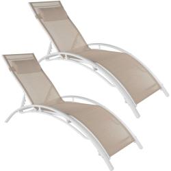 Lot de 2 transats bain de soleil avec coussin de t&ecirc;te beige 2208194