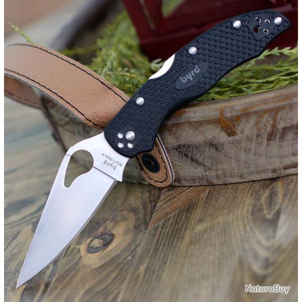 Couteau Spyderco Byrd Harrier 2 Lame Acier 8Cr13MoV Manche FRN Lockback Clip BY01PBK2