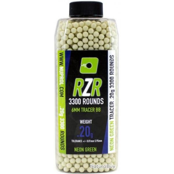 BILLES AIRSOFT 6MM RZR 0.20G BOUTEILLES 3300 BBS TRACER VERTES
