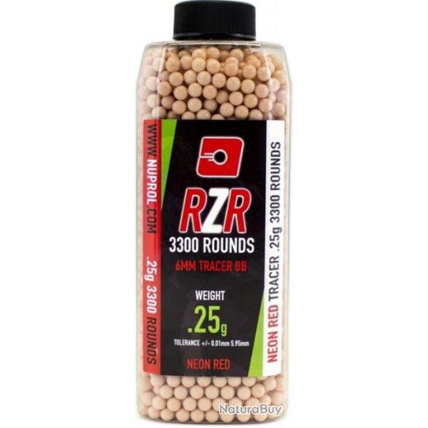 BILLES AIRSOFT 6MM RZR 0.25G BOUTEILLES 3300 BBS TRACER ROUGES