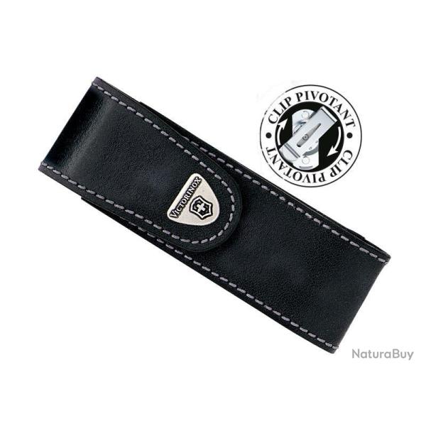 ETUI VICTORINOX 4 A 10 PIECES CUIR NOIR CLIP PIVOTANT