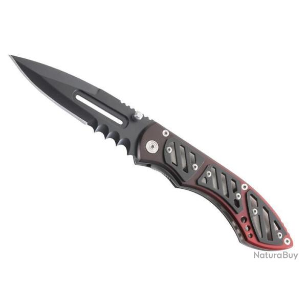 COUTEAU HERBERTZ METAL NOIR/ROUGE 11CM SEMI-DENTEE INOX