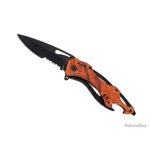 COUTEAU HERBERTZ INOX CAMOUFLE ORANGE 12CM SEMI-DENTEE