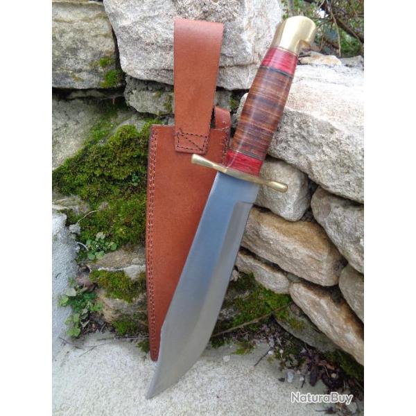 Couteau Bowie Crocodile Dundee Alamo Chasseur D'Ours Lame Acier Inox Manche & Etui Cuir PA203414