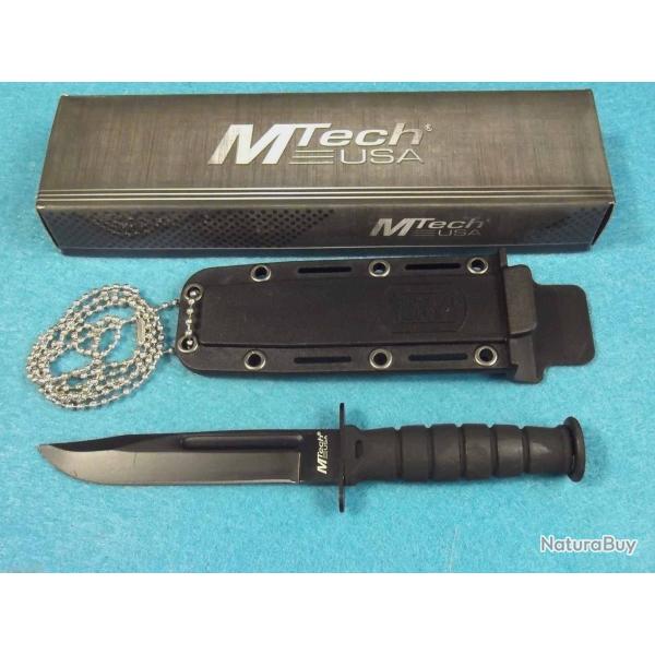 Couteau de Chasse Bowie Black Manche en caoutchouc avec Etui de cou