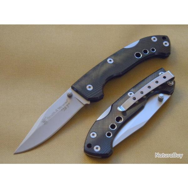 Couteau Smith&Wesson 24-7 Lame Acier Inox Manche Aluminium Lockback Clip SW109